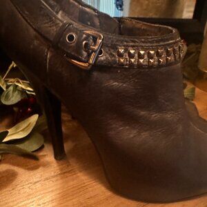 Grey GUESS Studded Leather Ankle Booties.